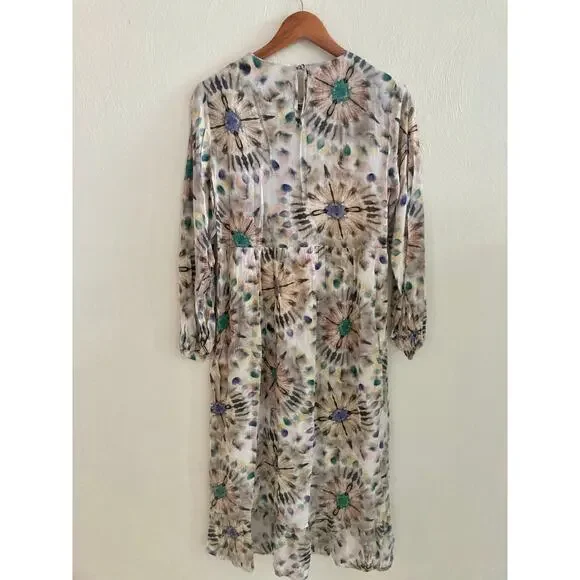 Anthropologie X Kachel Chiara Ruffle Long Sleeve Watercolor Midi Dress 6 (UK 10) - Picture 11 of 16